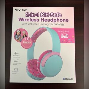 2-in-1 Kid-Safe Wireless Headphones - Pink and Blue